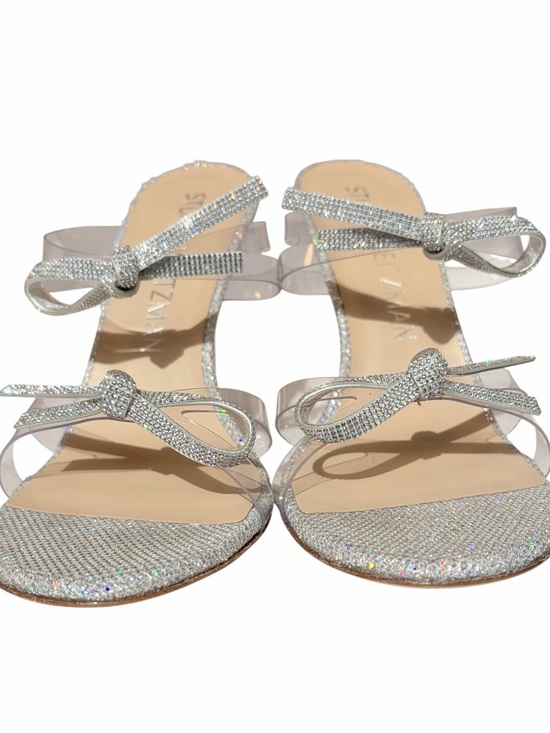Stuart Weitzman Shoes - Stuart Weitzman Silver Rhinestone Bow Slide High Heels. New in Box